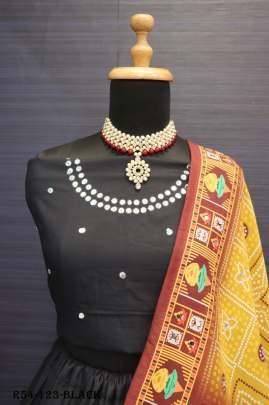 Black Digital Printed Muslin Cotton Lehenga Choli