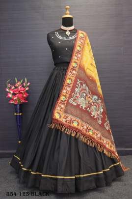 Black Digital Printed Muslin Cotton Lehenga Choli