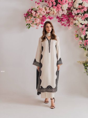 Black Embroidered Fully Stich White Pakistani Suit Set