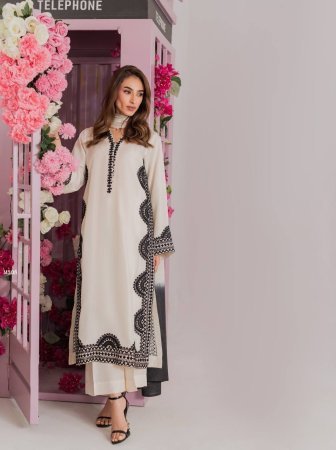 Black Embroidered Fully Stich White Pakistani Suit Set