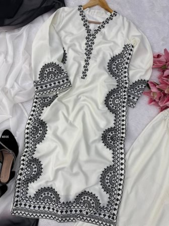 Black Embroidered Fully Stich White Pakistani Suit Set