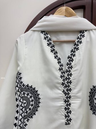 Black Embroidered Fully Stich White Pakistani Suit Set