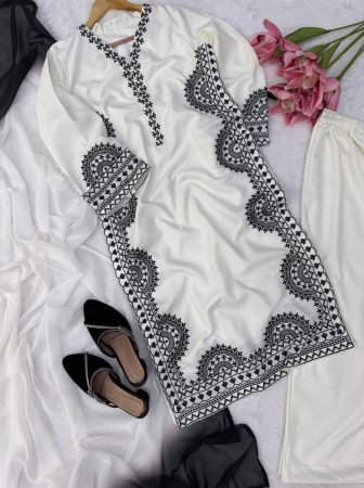 Black Embroidered Fully Stich White Pakistani Suit Set