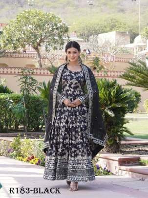 Black Embroidered Viscose Stitched Gown With Sequence Work