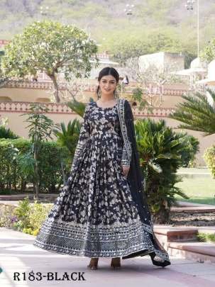 Black Embroidered Viscose Stitched Gown With Sequence Work