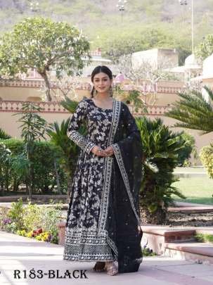 Black Embroidered Viscose Stitched Gown With Sequence Work