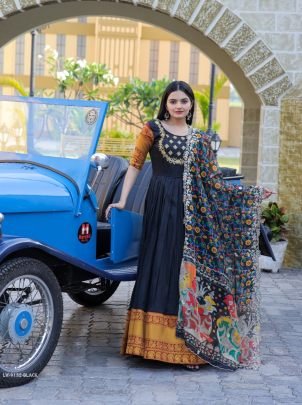 Black Embroidered Work Weaving Silk Readymade Gown