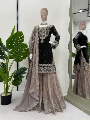 Black Exclusive Heavy Work Faux Georgette Pakistani Sharara Suits