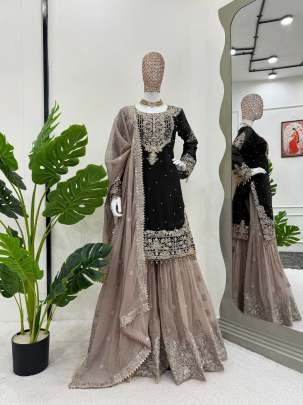 Black Exclusive Heavy Work Faux Georgette Pakistani Sharara Suits