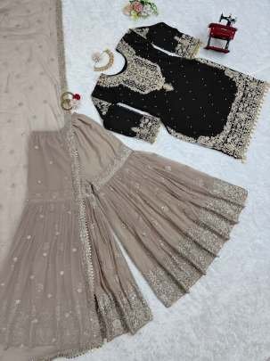 Black Exclusive Heavy Work Faux Georgette Pakistani Sharara Suits