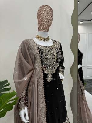 Black Exclusive Heavy Work Faux Georgette Pakistani Sharara Suits