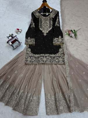 Black Exclusive Heavy Work Faux Georgette Pakistani Sharara Suits