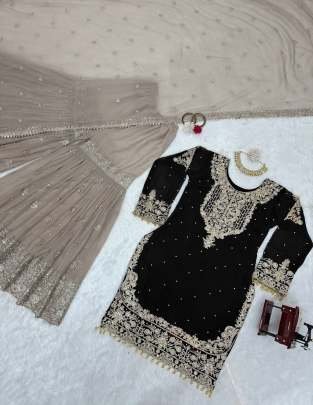 Black Exclusive Heavy Work Faux Georgette Pakistani Sharara Suits