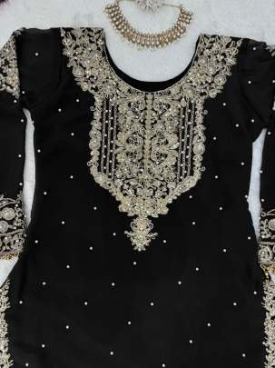 Black Exclusive Heavy Work Faux Georgette Pakistani Sharara Suits