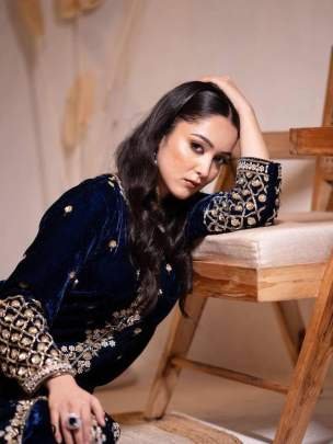 Blue Exclusive Party Wear Velvet Kurti Palazo Set