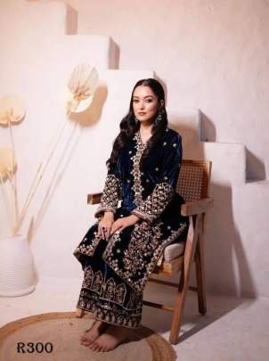 Blue Exclusive Party Wear Velvet Kurti Palazo Set