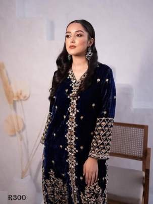 Blue Exclusive Party Wear Velvet Kurti Palazo Set