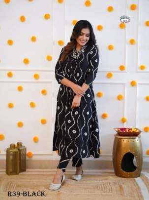 Black Fancy Neck Work Rayon Cotton Kurtis