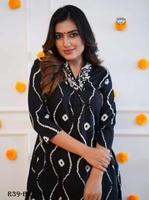 Black Fancy Neck Work Rayon Cotton Kurtis
