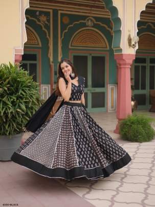 Black Fancy Printed Rayon Lehenga Choli With Gotta Patti Lace