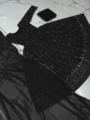 Black Faux Georgette Ready Made Embroidery Anarkali Suit