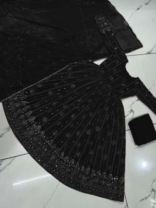 Black Faux Georgette Ready Made Embroidery Anarkali Suit