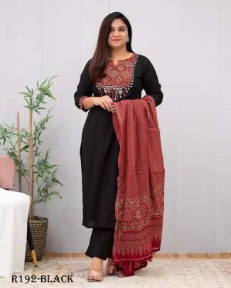 Black Festival Wear Handblock Printed Rayon Kurtis With Palazo