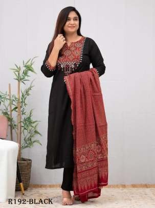 Black Festival Wear Handblock Printed Rayon Kurtis With Palazo