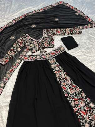 Black Festival Wear Thread Work Georgette Lehenga