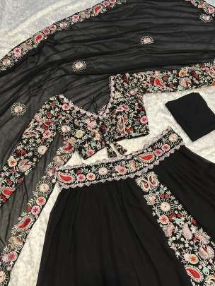 Black Festival Wear Thread Work Georgette Lehenga