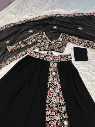 Black Festival Wear Thread Work Georgette Lehenga