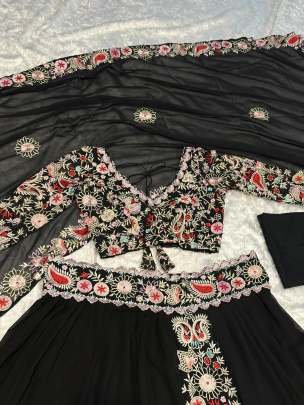 Black Festival Wear Thread Work Georgette Lehenga