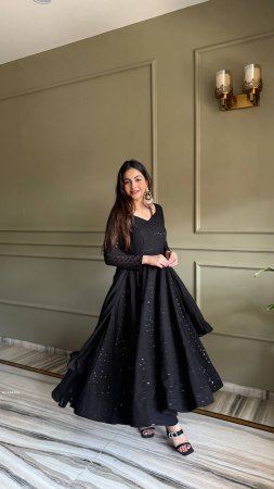 Black Fox Georgette Anarkali Gown with Lukhnowi Sequence Work And Dupatta
