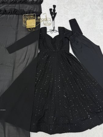 Black Fox Georgette Anarkali Gown with Lukhnowi Sequence Work And Dupatta