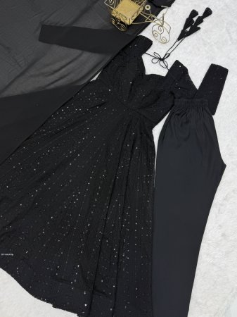 Black Fox Georgette Anarkali Gown with Lukhnowi Sequence Work And Dupatta