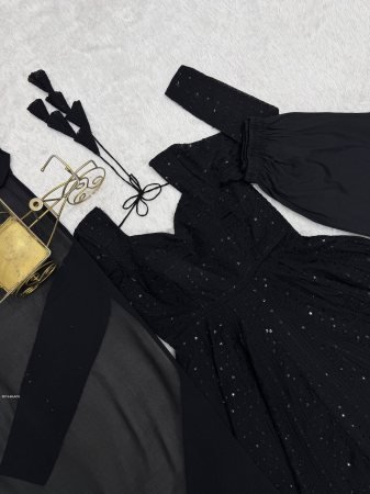 Black Fox Georgette Anarkali Gown with Lukhnowi Sequence Work And Dupatta
