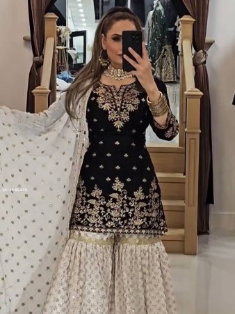 Black Fox georgette Gharara Suit For Festival 