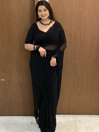 Black Fox Georgette Saree with Beads Work And Designer Blouse