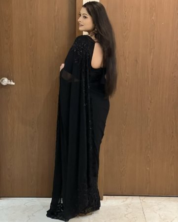 Black Fox Georgette Saree with Beads Work And Designer Blouse