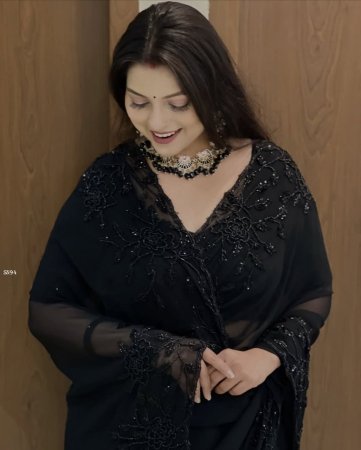 Black Fox Georgette Saree with Beads Work And Designer Blouse