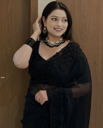 Black Fox Georgette Saree with Beads Work And Designer Blouse