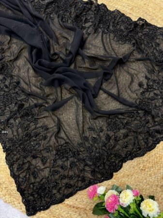 Black Fox Georgette Saree with Beads Work And Designer Blouse