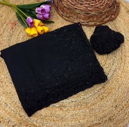 Black Fox Georgette Saree with Beads Work And Designer Blouse