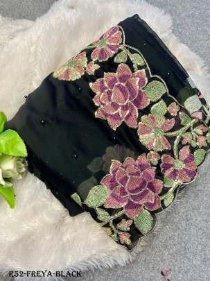 Black Freya Fancy Designer Embroidered Saree With Bangalory Blouse