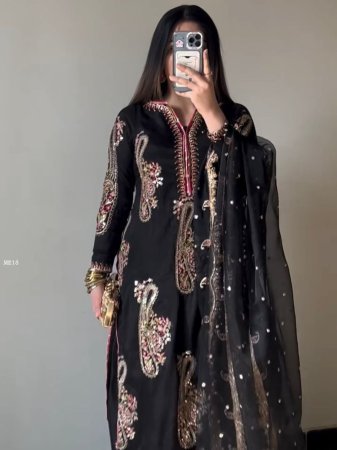 Black Fully Stitched Pure Chinnon Plazzo Suit