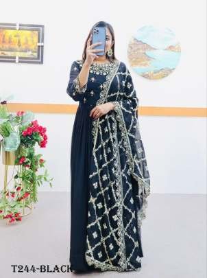 Fancy Black Georgette Embroidery Work Gowns