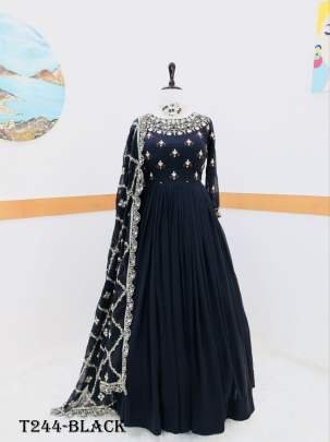 Fancy Black Georgette Embroidery Work Gowns