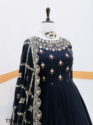 Fancy Black Georgette Embroidery Work Gowns