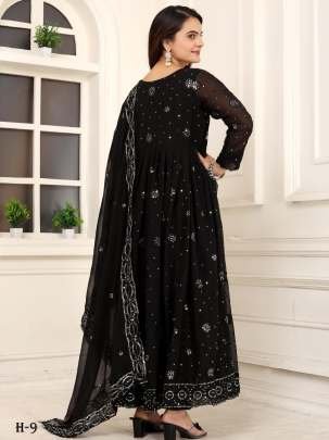 Black Georgette Sequence Work Ready Made Suit