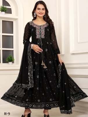 Black Georgette Sequence Work Ready Made Suit